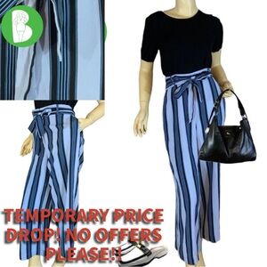 LOFT BLUE & BLACK STRIPED WIDE LEG CROPPED LENGTH PANTS (10)